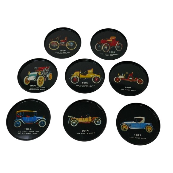Vintage MCM Metal Tin Coasters of Old Cars Lot - Picture 1 of 13